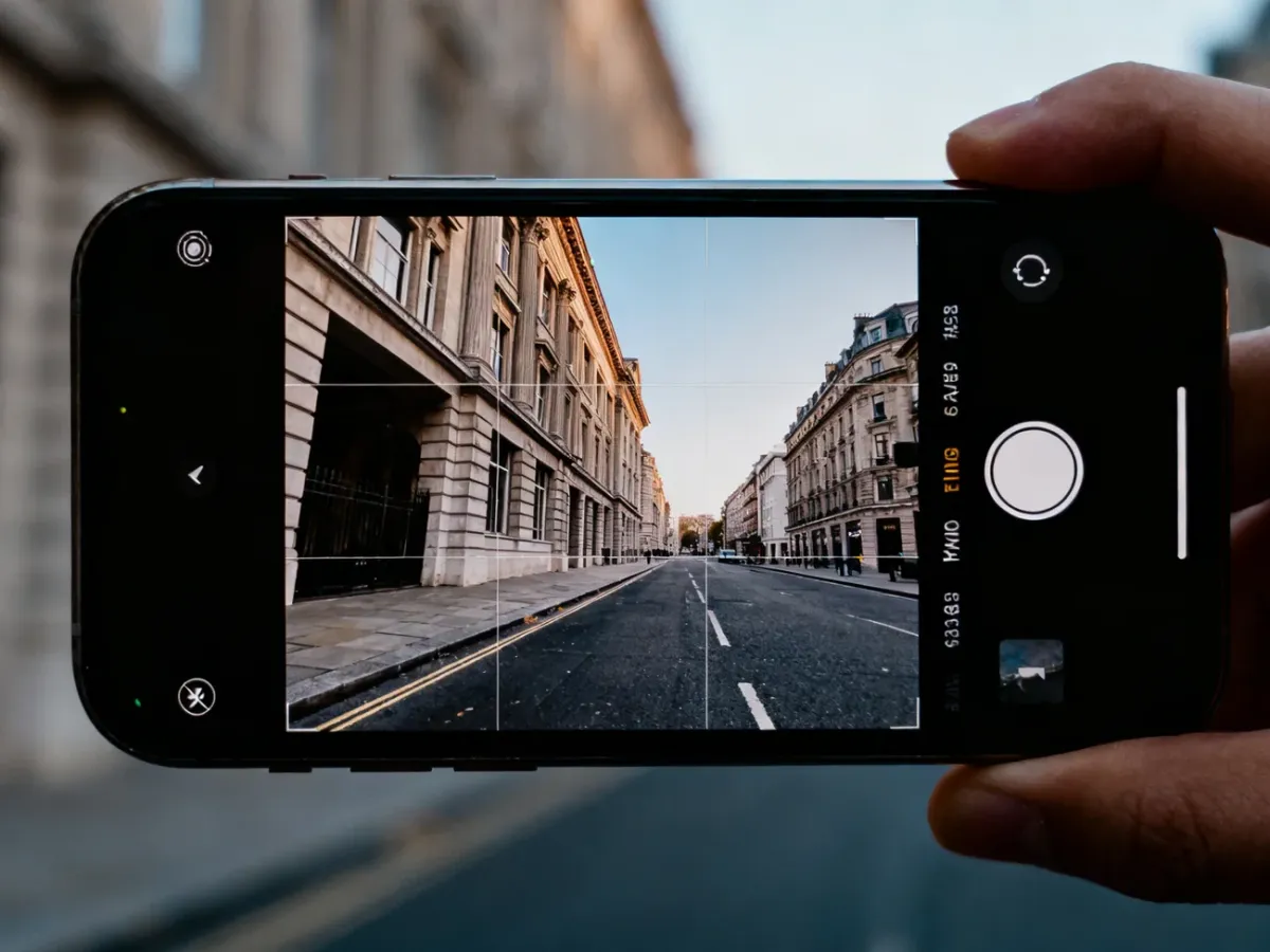 iPhone camera composition with grid and level guides