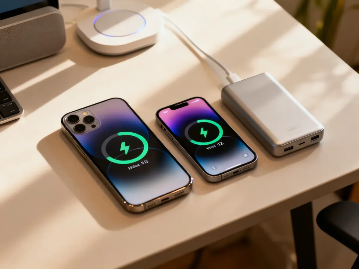 iPhone 12 i iPhone 12 mini obok akcesoriów do ładowania