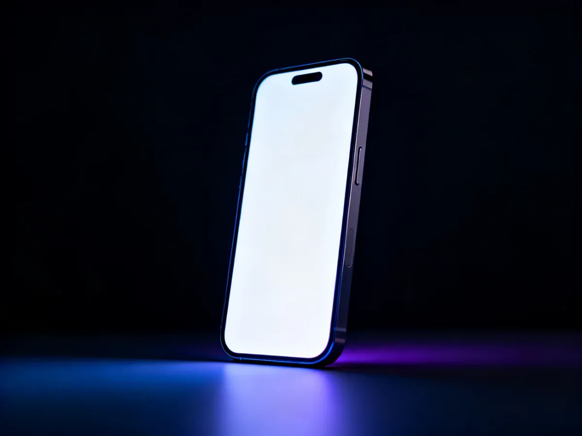 Smartfon iPhone 16 Plus z dużym ekranem OLED w eleganckim, ciemnym otoczeniu