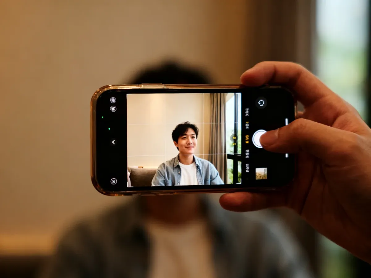 Smartphone camera focusing on a subject while exposure is adjusted