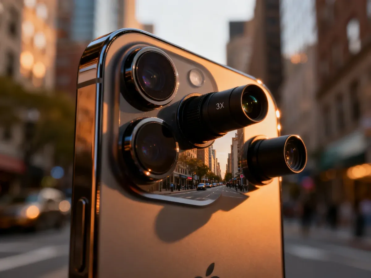 iPhone 15 Pro podczas fotografowania miejskiej sceny teleobiektywem 3x