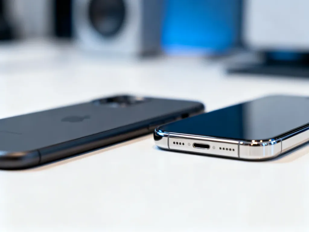 Dwa modele iPhone 12 i 12 Pro zestawione obok siebie na białym tle, prezentujące różnice w wykończeniu obudowy.