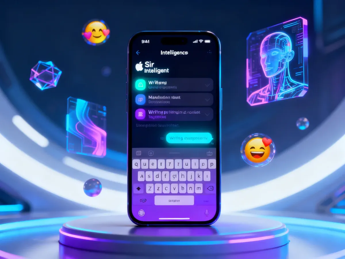 iPhone presenting Apple Intelligence features and AI-generated content