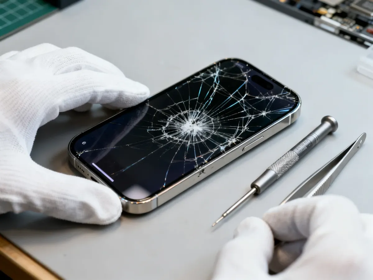 Uszkodzony iPhone 15 przygotowany do diagnozy i wymiany ekranu