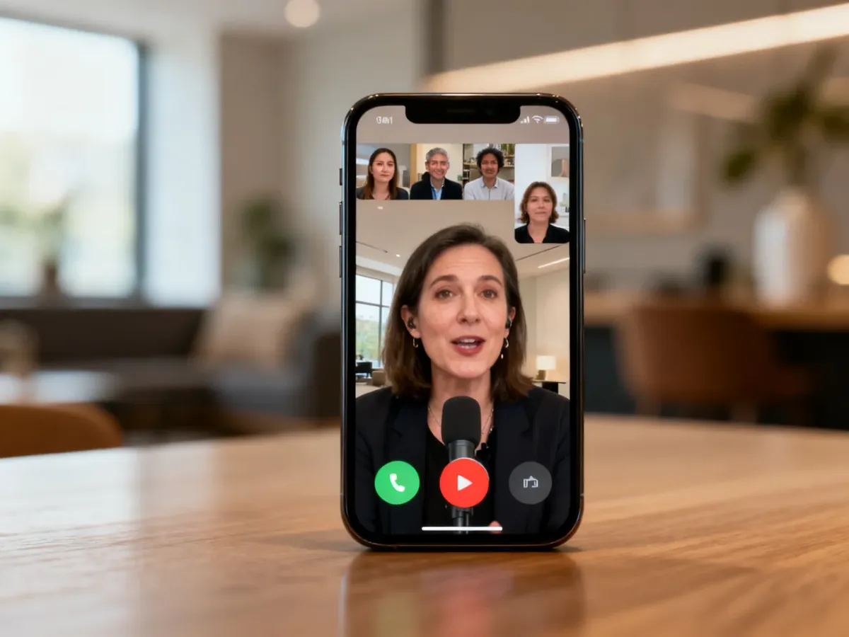 Grupowe połączenie FaceTime na iPhonie z rozmytym tłem