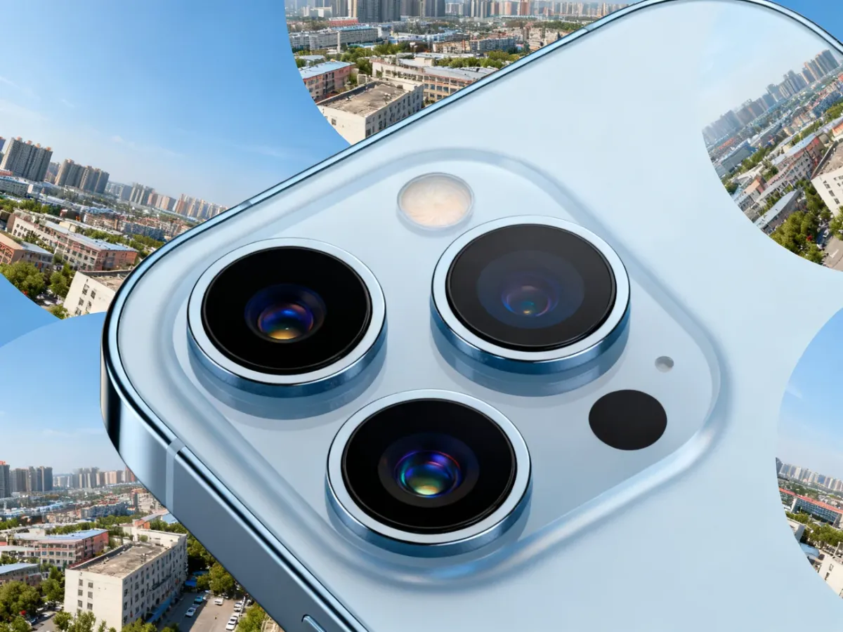 Moduł trzech aparatów iPhone’a 14 Pro pokazujący różne perspektywy ogniskowych