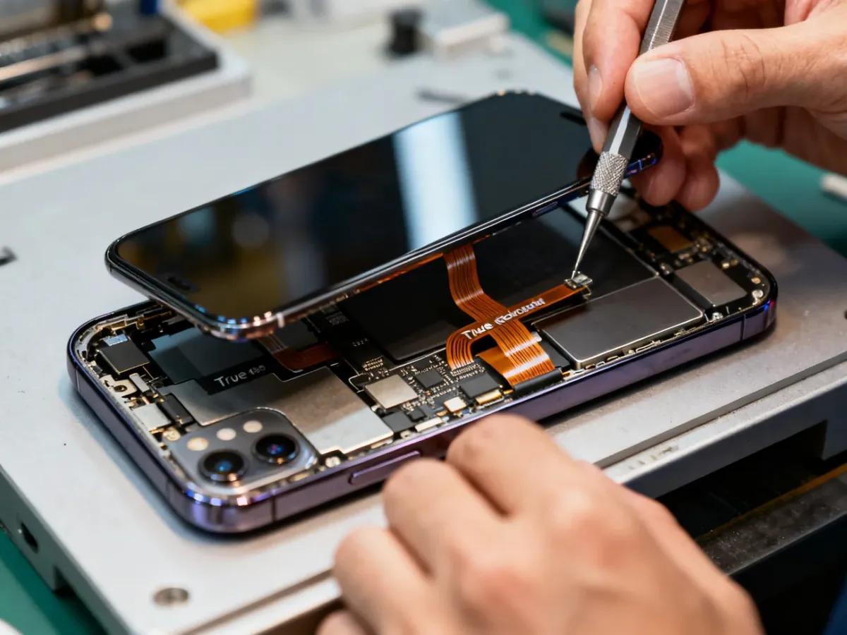 Rozebrany iPhone 12 podczas ostrożnej naprawy ekranu