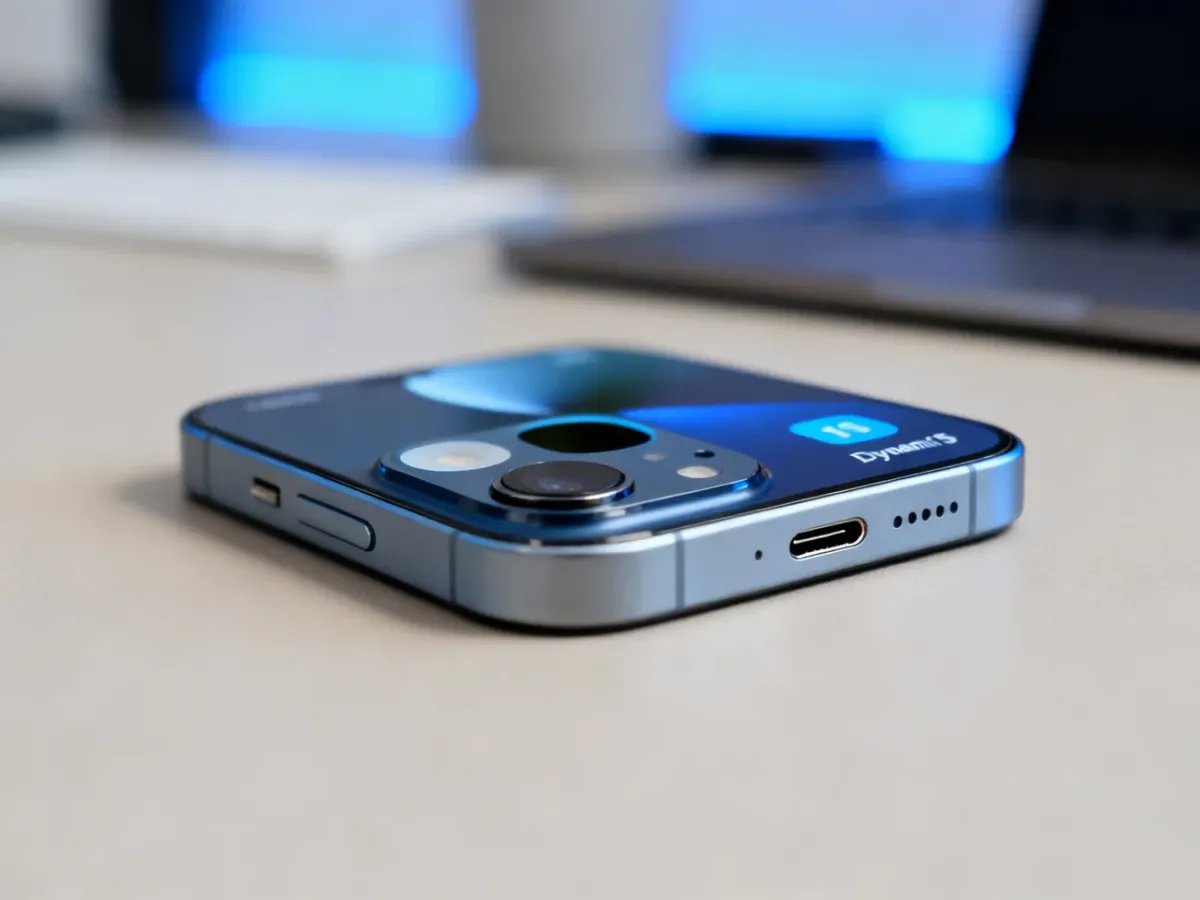 Zbliżenie na iPhone’a 15 z ekranem OLED, aparatem i portem USB-C
