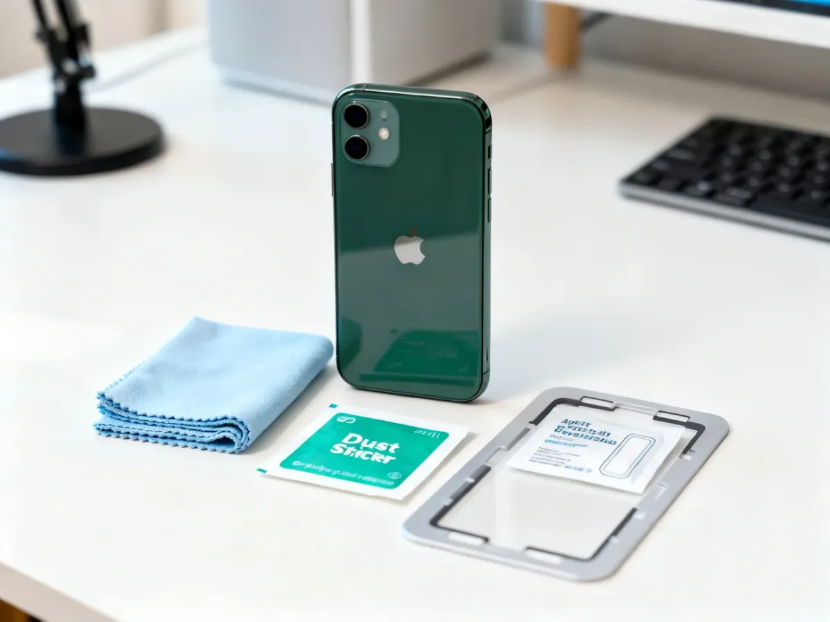 Accessories prepared for applying a screen protector to an iPhone 11