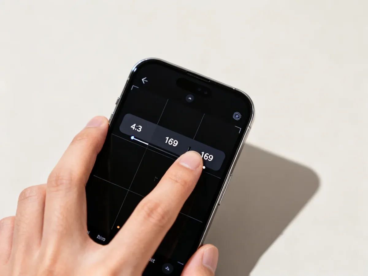 Smartphone camera interface with 4:3 and 16:9 aspect ratio options
