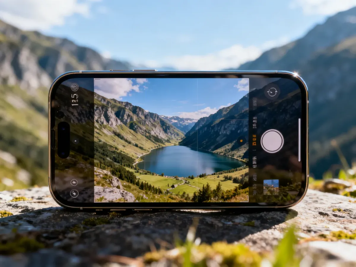 iPhone 15 photographing a detailed mountain landscape