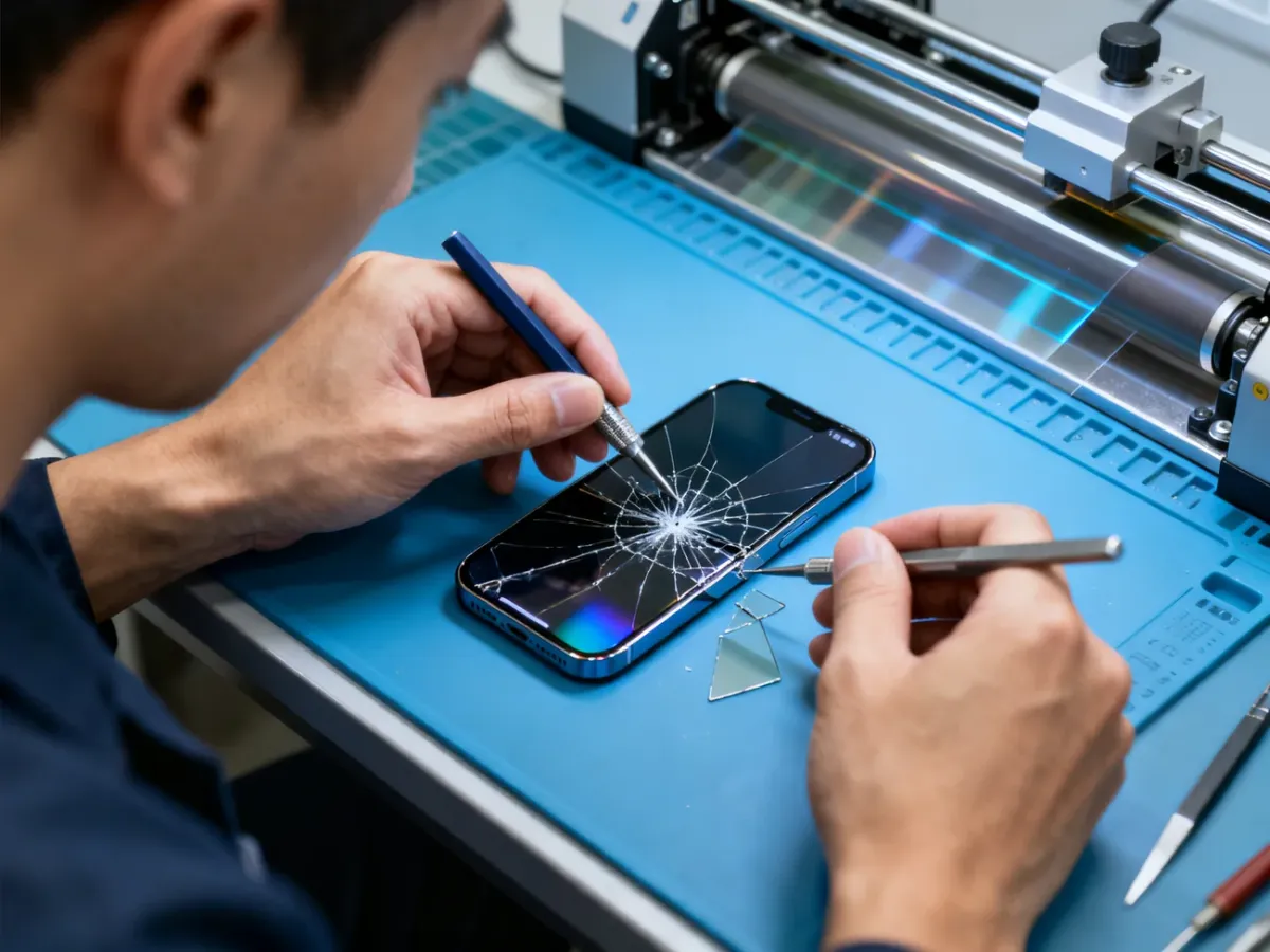 Technik oddzielający pękniętą szybkę od matrycy OLED iPhone’a