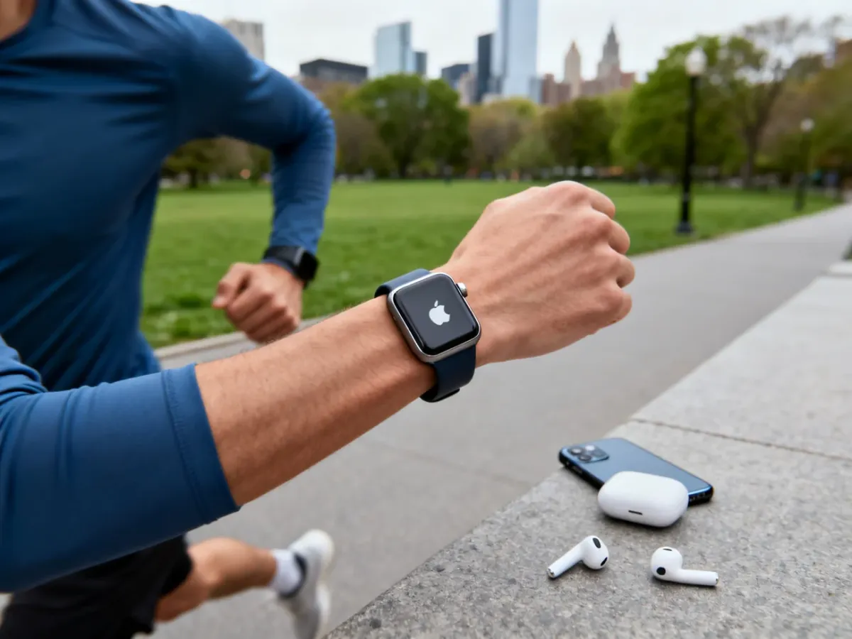 Biegacz monitorujący trening na Apple Watch