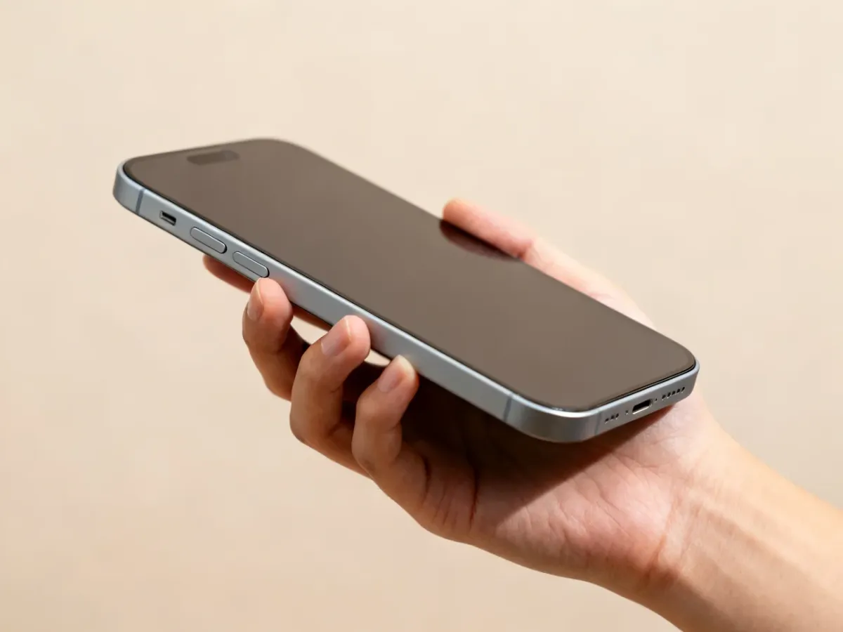 Duży iPhone 16 Plus trzymany w dłoni, ukazujący smukłą obudowę