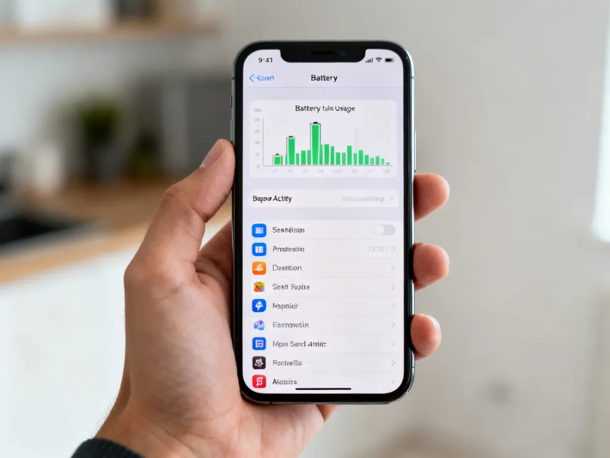 iPhone z otwartymi statystykami zużycia baterii