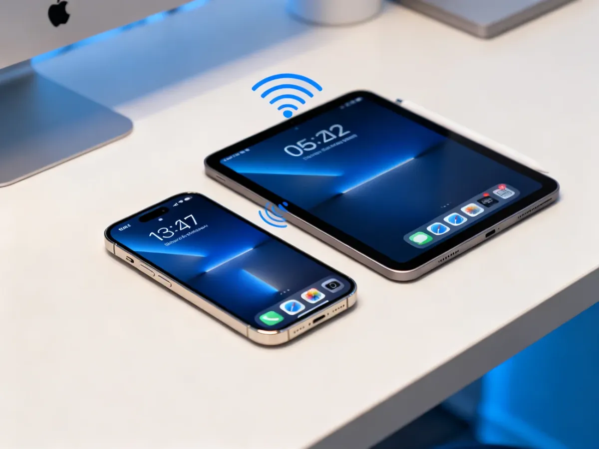 Odblokowany iPhone i iPad ustawione blisko siebie podczas przesyłania pliku przez AirDrop