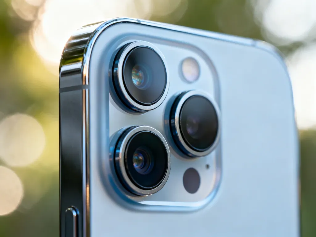 Zbliżenie na zaawansowany moduł aparatu iPhone 17 Pro Max, podkreślające precyzję wykonania obiektywów i nowoczesny design.