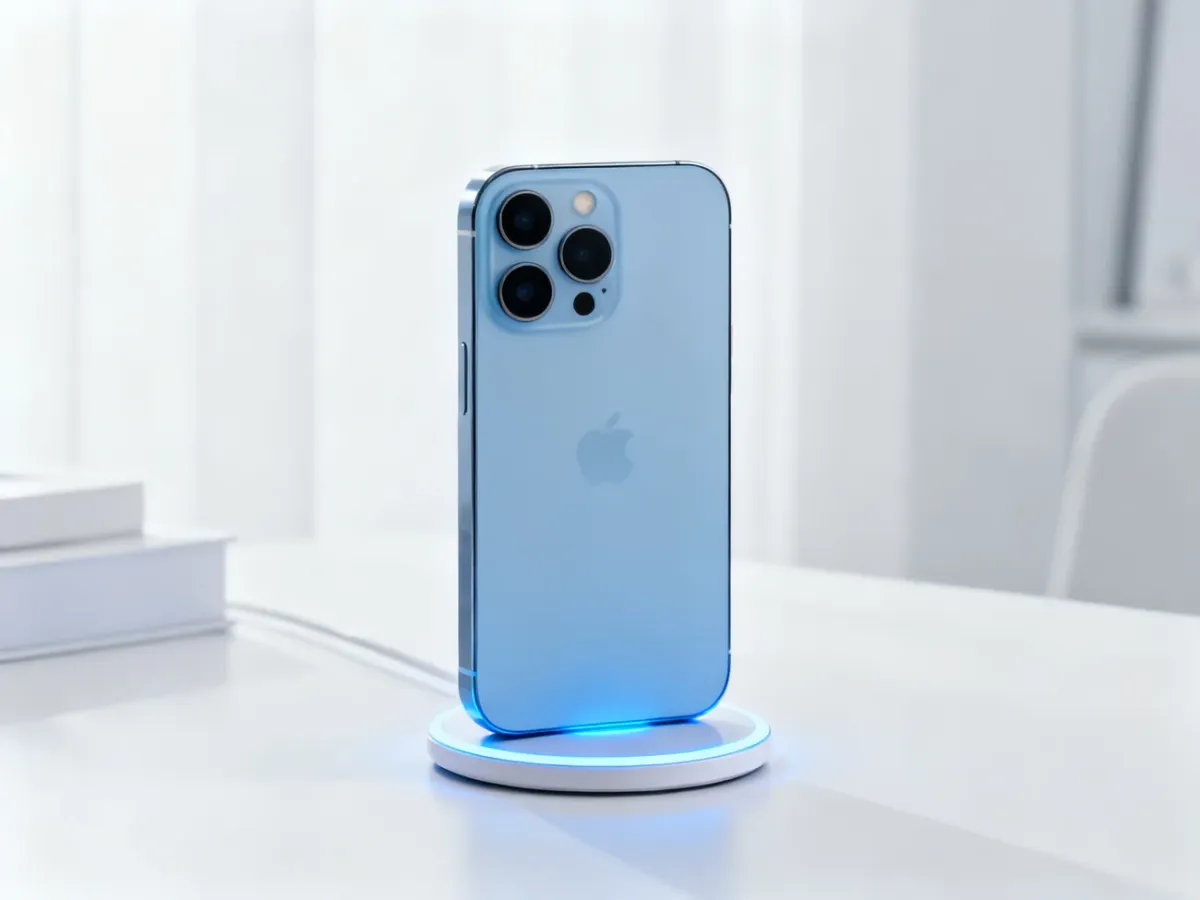 iPhone 14 połączony magnetycznie z ładowarką MagSafe