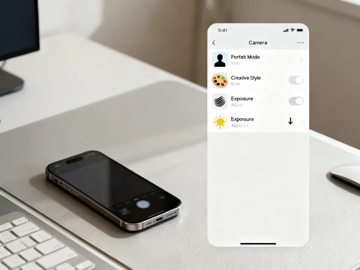iPhone obok ustawień aparatu zachowujących wybrane parametry fotografowania