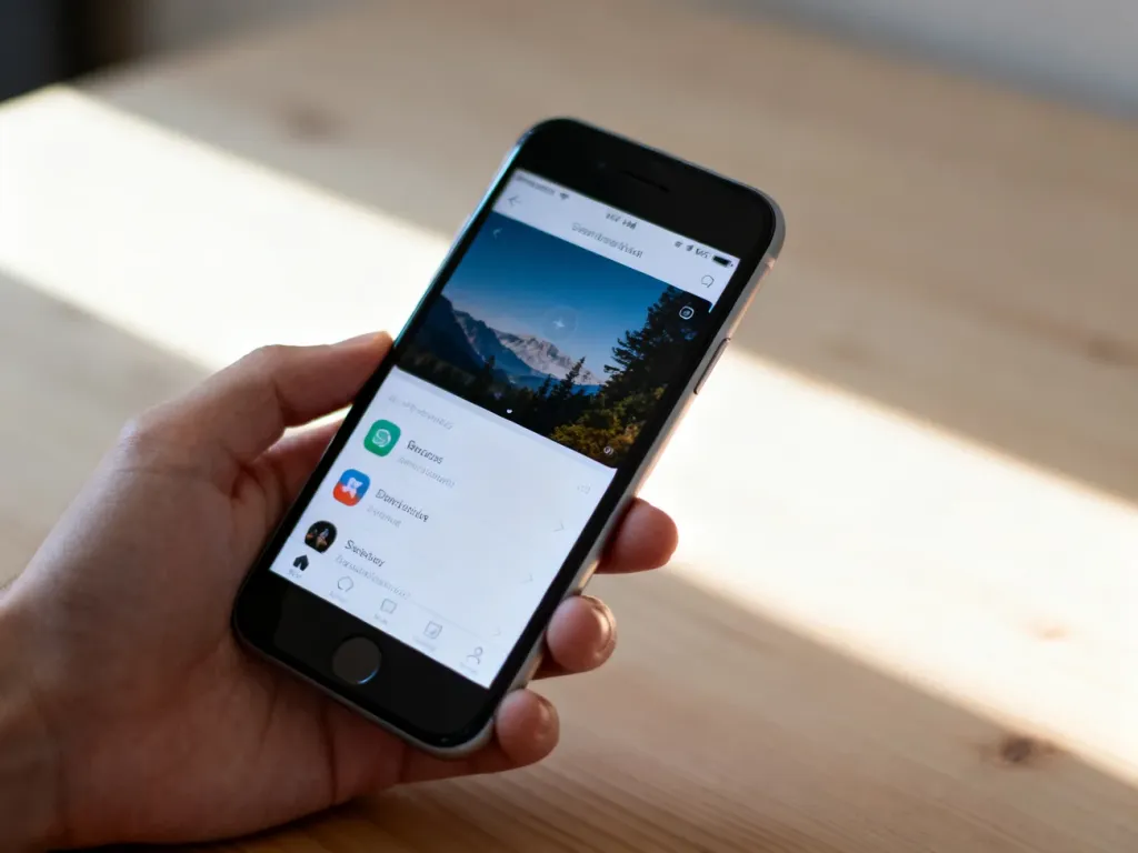 Dłoń trzymająca iPhone'a z otwartymi dwoma oknami aplikacji na podzielonym ekranie.