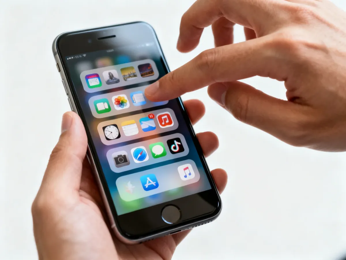 iPhone bez przycisku Home z widokiem ostatnio używanych aplikacji i gestem przesuwania kart w górę