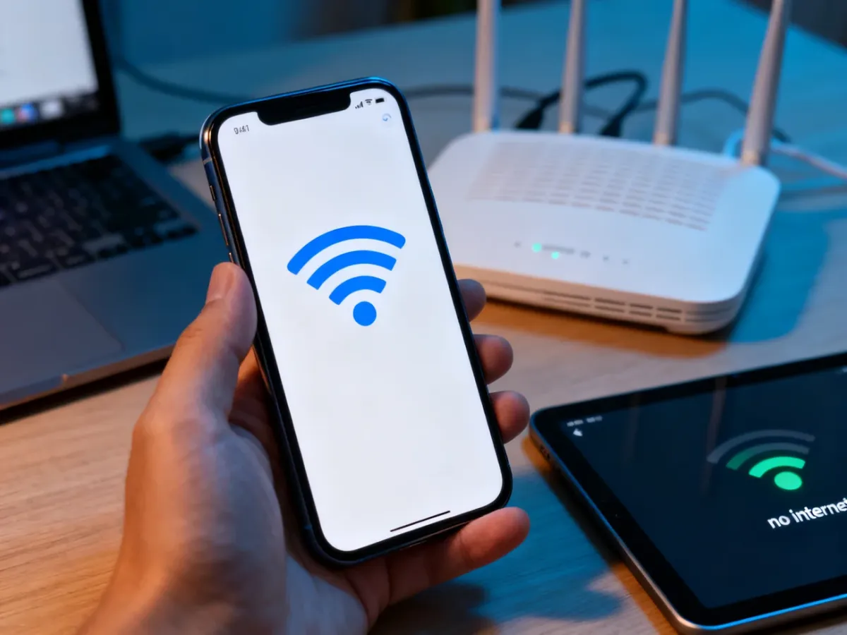 iPhone connected to Wi-Fi while troubleshooting an internet access problem