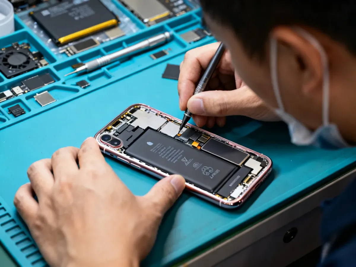 Technik wymieniający baterię w iPhonie 11