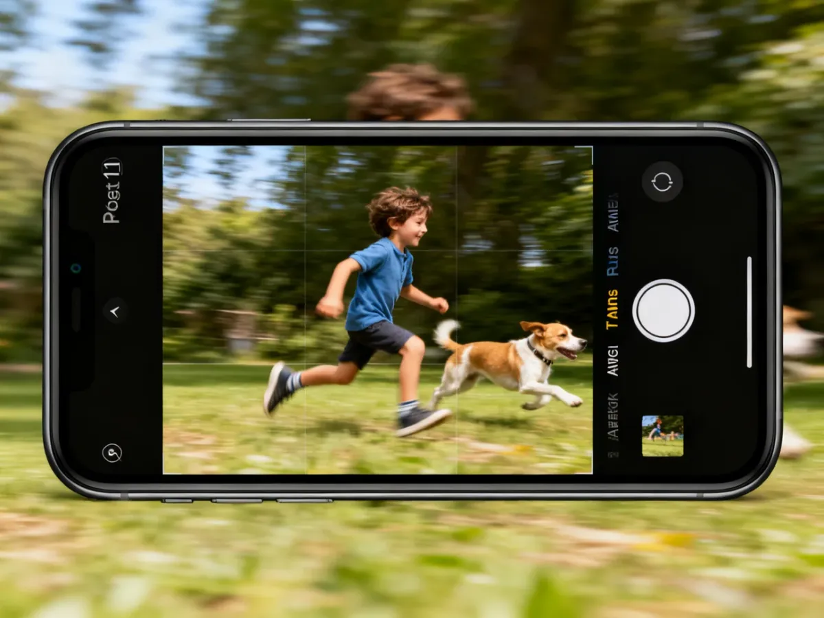iPhone 11 fotografujący dynamiczną scenę w trybie seryjnym